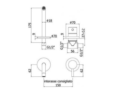 Смеситель для раковины, настенный, излив 175мм, встраиваемая часть в компл., без д/к, (цв.белый матовый),  ZZ Paffoni Light LIG006BO70
