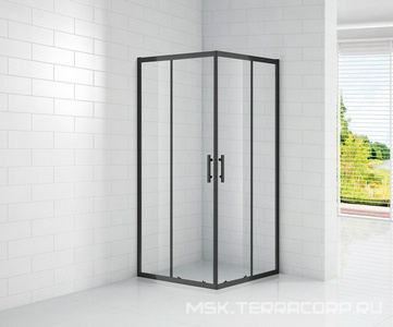 Душевой уголок 900х900хh1900мм, квадрат, 2 сдвиж. дверцы с 2 неподв. сегментами, (стекло прозрачное 6мм, фурн.цв.черный матовый),  Cezares Eco ECO-O-A-2-90-C-NERO