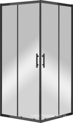 Душевой уголок 900х900хh1900мм, квадрат, 2 сдвиж. дверцы с 2 неподв. сегментами, (стекло прозрачное 6мм, фурн.цв.черный матовый), Eco