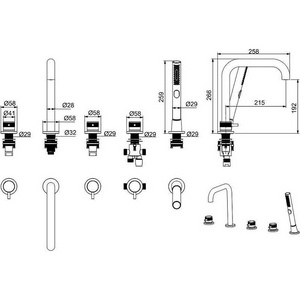 Смеситель для ванны, встраиваемый в борт, на 4 отверстия, с душ.гарнитуром, (цв.черный матовый),  ZZ Allen Brau Priority 5.31007-31