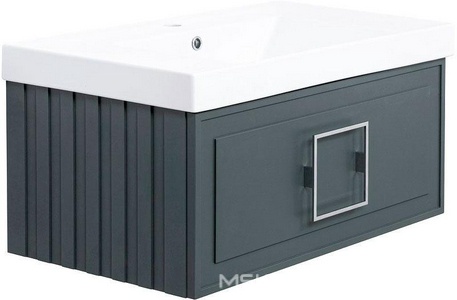 Тумба под раковину, с 1 выкатным ящиком, 776x469хh350мм, без раковины/столешницы, БЕЗ РУЧКИ, (цв.серый матовый),  ZZ La Fenice Cubo FNC-01-CUB-G-80
