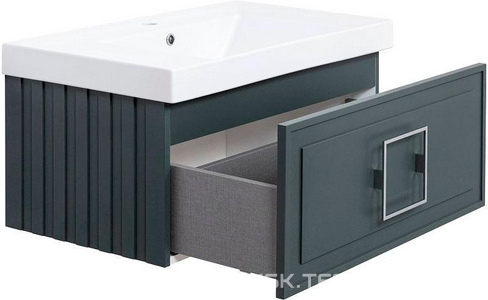 Тумба под раковину, с 1 выкатным ящиком, 776x469хh350мм, без раковины/столешницы, БЕЗ РУЧКИ, (цв.серый матовый),  ZZ La Fenice Cubo FNC-01-CUB-G-80