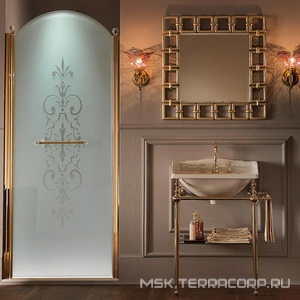 Дверь для душа, в нишу, 90хh203см, ЛЕВАЯ, (стекло матовое с прозр. декором, профиль цв.бронза, ручка вертикальная KDM03BRX),  ZZ Samo Eterna BS9856 BRX R6 SX / KDM03BRX