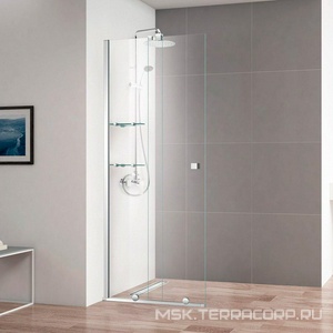 Душевая перегородка 900хh1950мм, 2 стекла, раздвижн., правая/левая, полочки 2шт. с  крепл. в компл., (стекло прозр.8мм., фурнит. цв.хром),  ZZ Cezares Stream STREAM-BF-1-90-C-Cr