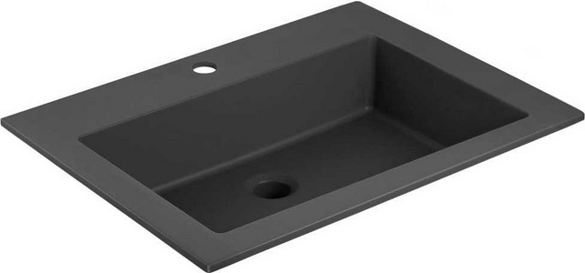 Раковина накладная на тумбу 600x480мм, с 1 отверстием для смесителя, без перелива, (кварцевый камень цв.черный), Vincea ZZ Vincea Универсал VCB-13600B