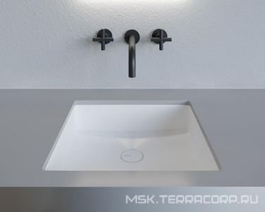 Раковина встраив.в столешн.снизу,квадрат 420х420хh130мм,без отв.д/смес,без перелива,без донного клапана,литой камень S-Stone мат,цв.белый,  07 ZZ Salini Marea 1802207M