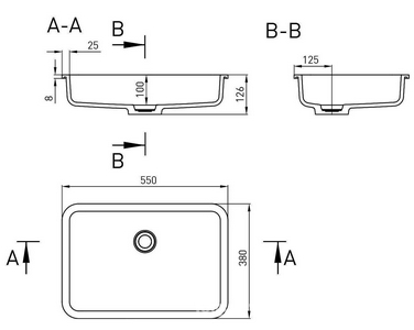 Раковина встраив.в столешн.снизу,прямоуг 550х380хh126мм,без отв.д/смес,без перелива,без донного клапана,литой камень S-Stone мат,цв.белый,  09 ZZ Salini Marea 1802209M