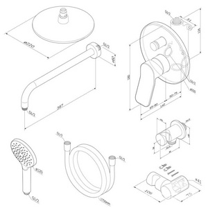 Душевой набор  для ванны с душем встраиваемый с внутренней частью, (смеситель/верхний душ/душевая стойка), цв. хром AMPM X-Joy FB85A1RH20