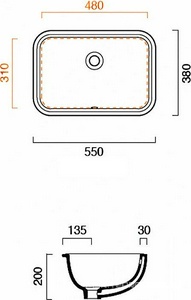 Раковина 55х38cм, встраив.в столешн.снизу, без отв. д/смес.,с переливом, .крепеж в компл., (цв.белый), Catalano ZZ Catalano Универсал 1SOCN00
