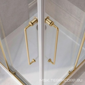 Душевой уголок 1000х1000хh2000мм, квадратн., 2 сдвижные дверцы с 2-мя неподв. сегм. (стекло прозрачное 8 мм, фурнит. цв.браш.золото), Relax ZZ Cezares relax RELAX-304-A-2-100-C-BORO