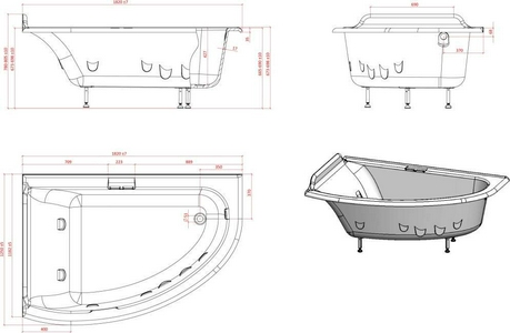 Ванна 1820x1250xh800мм, Левая, без ножек, слива-перелива, литой мрамор цв.белый глянец., Анастасия ZZ Астра-Форм анастасия Ванна АНАСТАСИЯ, литой мрамор, (левая) 1820х1250