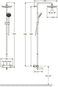 Душевая стойка для ванны/душа, с термостатом и изливом, ручной душ+  верхний душ + шланг, цв.хром Jacob Delafon Atom E26237-CP