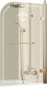 Штора на ванну 815хh1450мм, "Левая", поворотная, с полотенцедержателем, (стекло прозрачное с мат/узором, 8мм, фурн/цв.бронза),  ZZ Cezares Retro RETRO-V-1-80/145-CP-Br-R