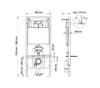 Комплект: Унитаз подвесной+сиденье с микролифтом цв.белый+инсталляция+клавиша 2-го смыва цв.черный ZZ Berges Универсал 043234