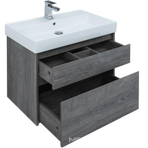 Тумба подвесная "" 75 см, цвет дуб рошелье, 2 выдвижн. ящик, БЕЗ раковины "Латина" ZZ Aquanet Nova Lite 242273