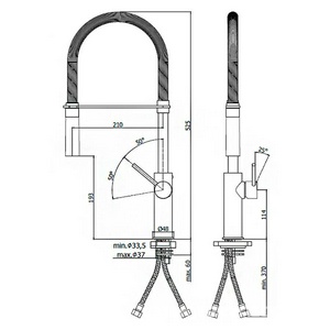 Смеситель для кухонной мойки, с выдвижным душем, 2 типа струи, (цв.чёрный матовый),  ZZ Paffoni Light LIG179NONO