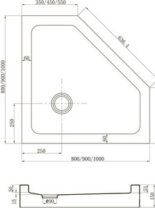 Поддон душевой пятиугольный1000x1000x15 мм, акриловый, сифон, ножки в комплект, белый ZZ Veconi TZ TZ53-100-C5