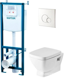 Комплект инсталляция для подвесного унитаза+ кнопка хром + подвесной унитаз с сиденьем микролифт ZZ Santek Нео 1.WH50.1.543