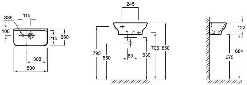 Рукомойник   50x 25,5 с отв.для смесителя,сл.пер.,белый ZZ Jacob Delafon Struktura EGJ112-00