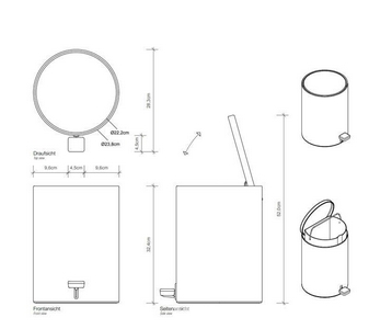 Ведро 23,5хh32см, с педалью и крышкой, с микролифтом, (цв.черный матовый), TE 50 ZZ Decor Walther Универсал 0613660