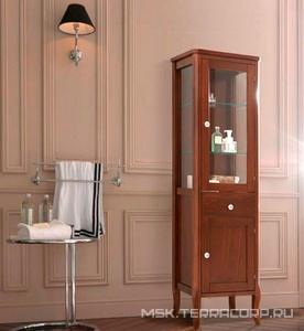 Шкаф-пенал 465х340хh1605мм, две дверцы (петли слева), один выдвиж. ящик, три керамич.ручки, две стекл полки в компл., (цв.орех),  ZZ Kerasan Retro 731540-sx