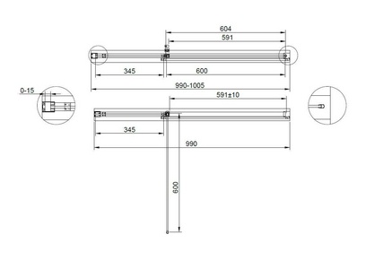 Дверь в нишу 1000хh1950мм, распашная с неподв. сегментом, вход справа/слева, (стекло прозр. 6мм, фурнит.цв.черный мат.),  ZZ Cezares Urban URBAN-B-12-100-C-NERO
