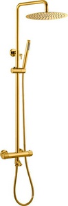 Стойка для душа со смесителем, термостат, верхний/ручной душ, цв.матовое золото, ZZ Boheme UNO 468-T-MG