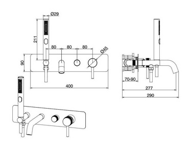 Смеситель для ванны, встраиваемый в стену, шланг, лейка, внутренняя часть в компл., (цв.браш.никель),  ZZ Allen Brau Priority 5.31006-BN