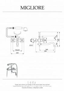 Смеситель для ванны, с поворотным изливом, лейка в компл., (цв.золото),  ZZ Migliore Lady 18847