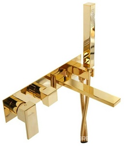 Смеситель для ванны, встраиваемый в стену, лейка, шланг, встр.часть в компл., (цв.золото),  ZZ Cezares Unika UNIKA-VDM2-03/24