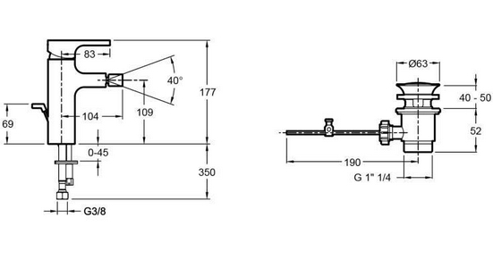 Смеситель для биде STRAYT, донный клапан в комплекте, хром ZZ Jacob Delafon Strayt E98338-CP