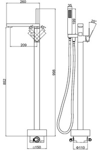 Смеситель для ванны/душа напольный, душевой гарнитур в комплекте, цв. хром D&K baciano DA1516001