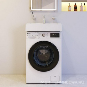 Раковина для стиральной машины AMPM  M85AWCC0602WG, 60х50х13 см, декор накладка на слив-перелив справа, кронштейн в комплекте, ZZ AMPM X-Joy M85AWCC0602WG