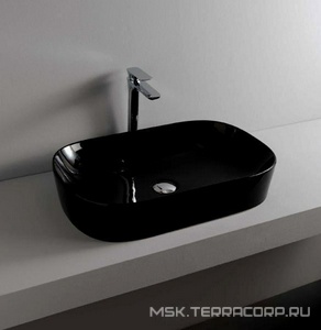 Раковина накладная на столешницу, овальная 650х415хh125мм, без отв.д/смесит., без перелива, (цв. matt black),  XXZZ ArtСeram Ghost GHL002 17; 00