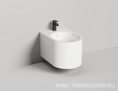 Биде подвесное 530х410х360мм, литой камень S-Stone, матовый цв.белый, крышка слива, сифон, крепеж в компл.,  ZZ Salini Gemelli 250121M