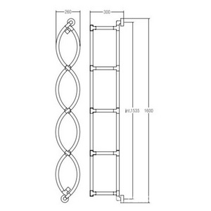 Полотенцесушитель вертикальный, h1625х260х300мм,  (ГВС, 6 bar) подключение int.1560мм, (цв. хром), краны, крепёж в компл. Margaroli  478 ZZ Margaroli Onda 478 CR