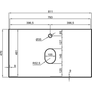 Столешница 811х470хh10мм, для тумбы 800мм, с отверстиями для смесителя и сифона, ( Black Olive Light Lappato, цв.черный), La Fenice Terra ZZ La Fenice Granite FNC-VS03-TER-80