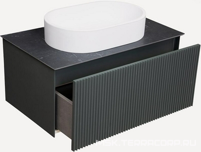 Столешница 811х470хh10мм, для тумбы 800мм, с отверстиями для смесителя и сифона, ( Black Olive Light Lappato, цв.черный), La Fenice Terra ZZ La Fenice Granite FNC-VS03-TER-80