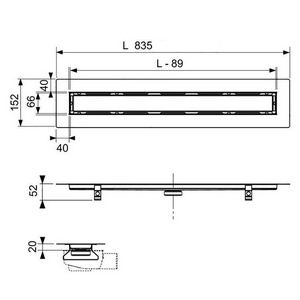 Дренажный канал,прямой 800мм,(лоток 748мм),для натур.камня,основа для приклеив.камня в компл,(БЕЗ опор арт.66000х и сиф.арт.650000/1/2/3/4)TecelinusZZ Tece TECElinus 650800