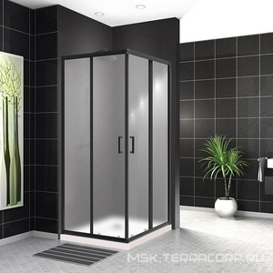 Душевой уголок 900х900хh1950мм, квадрат, (стекло рифленое Punto 5/4мм, фурн.цв.черный матовый),  ZZ BelBagno Uno-195 UNO-195-A-2-90-P-NERO