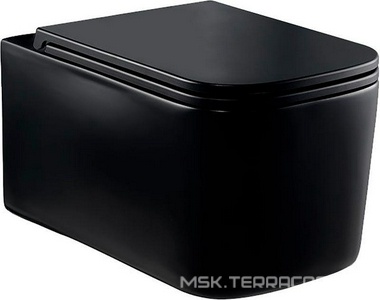 Унитаз подвесной, безободковый, 520x345x355мм, сиденье ультратонкое с микролифтом, крепеж в компл., (цв.матовый черный),  ZZ Vincea Ultra VT1-32MB