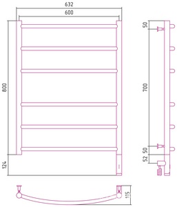 Полотенцесушитель " 3.0" 800х600 мм, электрический, МЭМ справа, в комплекте 4 телескоп.кроншт., цв. хром ZZ Сунержа Галант 00-5801-8060
