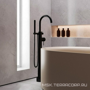 Смеситель для ванны, загругл. излив, напольный, душевая лейка, шланг в компл., (цв.черный матовый PVD),  ZZ Paini Cox 78PZ136LM