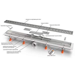 Водоотводящий желоб 550 мм KLASIK, комбинированный затвор, с решеткой под плитку (стальная окантовка) ZZ Veconi Универсал V550KN