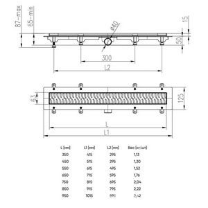 Водоотводящий желоб 550 мм KLASIK, комбинированный затвор, с решеткой под плитку (стальная окантовка) ZZ Veconi Универсал V550KN