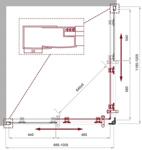 Душевой уголок 1200х1000хh1950мм, прямоуг., правый/левый, (стекло прозрачн.5мм, фурн.цв.черный матовый),  ZZ BelBagno Uno-195 UNO-195-AH-2-120/100-C-NERO