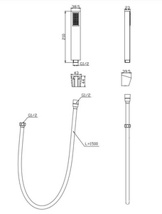 Душевой комплект: лейка, шланг 150см, кронштейн, (цв.золото),  ZZ BelBagno Luce LUC-DFS-ORO