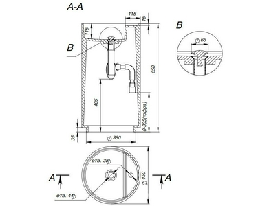 Раковина 450х450хh850/950мм, напольн, кругл, c отв.д/смес и перел., литой камень S-Stone,матов.цв.белый, доный клап.Up&Down в компл., Top 01 ZZ Salini Armonia 130124M