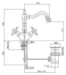 Смеситель для биде, с поворотным изливом, с д/к, (цв. золото),  ZZ Cezares Lord LORD-BS2-03/24