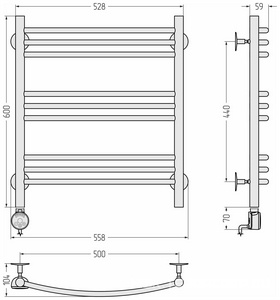 Полотенцесушитель электрический  Формат 10 ТЛ 600х500 правый , БЕЗ скрытого подключения, цв. хром ZZ Сунержа Стилье 00511-6050